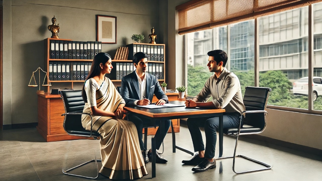 An illustration shows a couple signing their divorce papers.