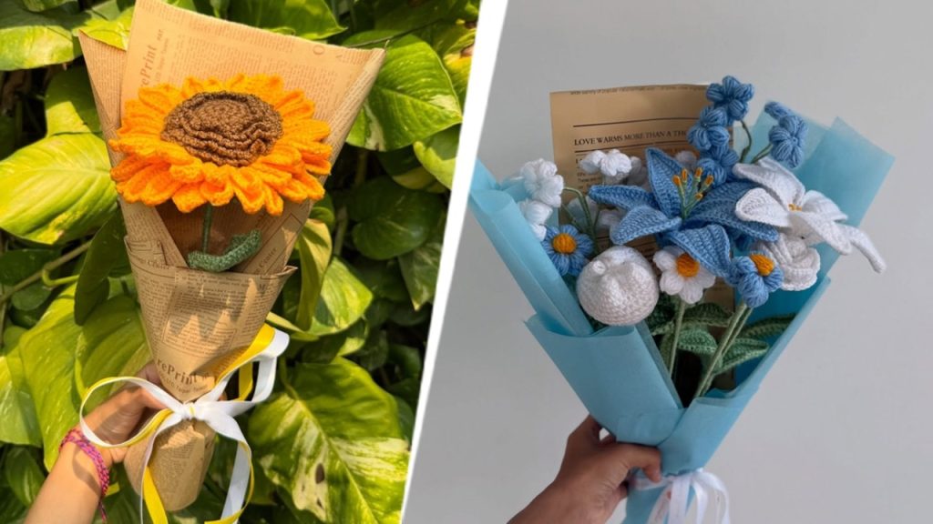 Bunga rajutan 'selamanya' ada di dalam dan mereka buatan tangan dengan cinta