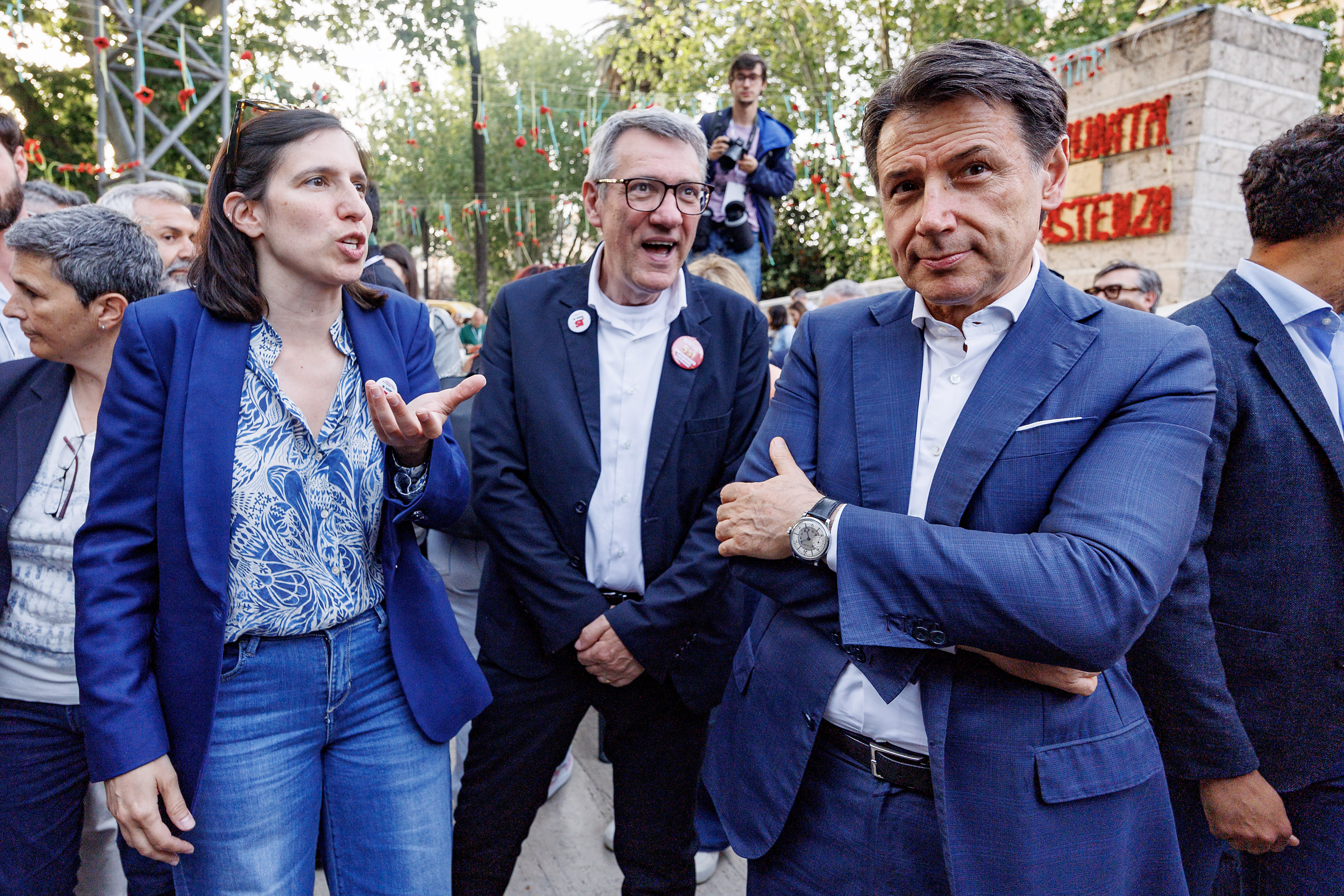 Elly Schlein, Maurizio Landini, Giuseppe Conte