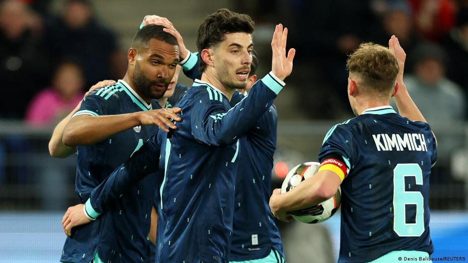 Tim DFB merayakan kemenangan atas kembalinya Kai Havertz