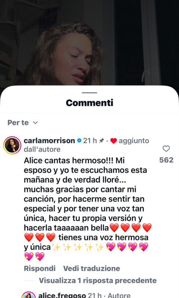 Carla Morrison, komentar Ig